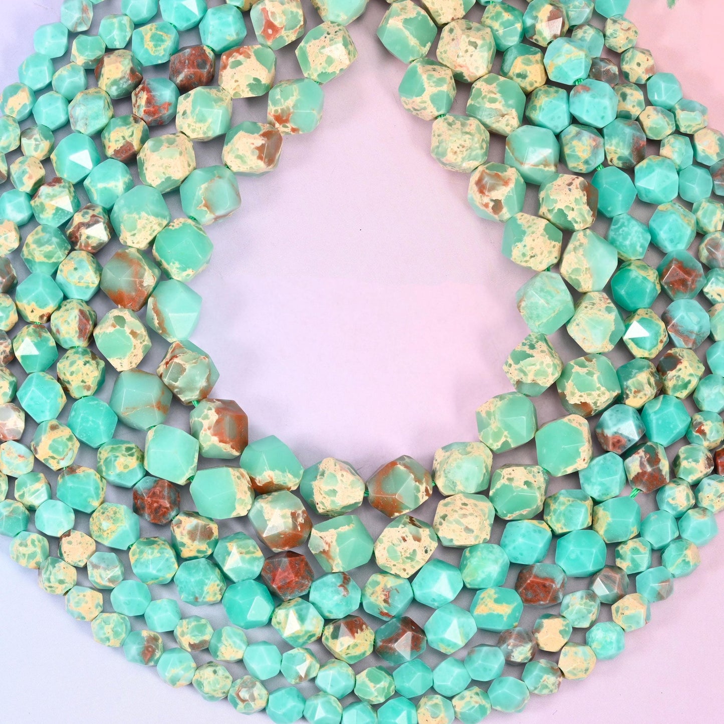 Green Shoushan Stone Faceted Diamond Star Cut Beads, hole approximately 1.0mm