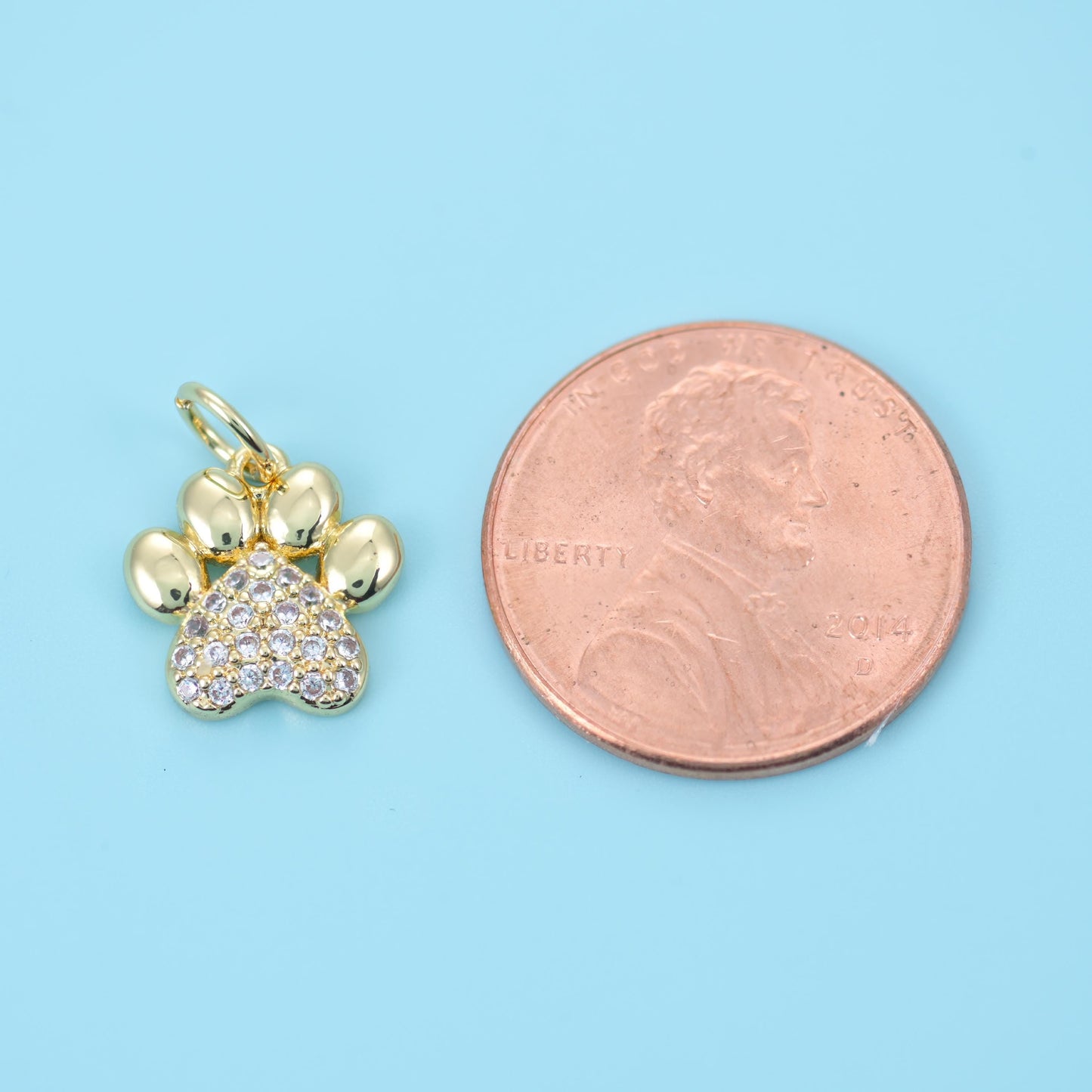 18K Gold Filled Zircon Dog Paw Charm 11x11mm in gold with clear zircon
