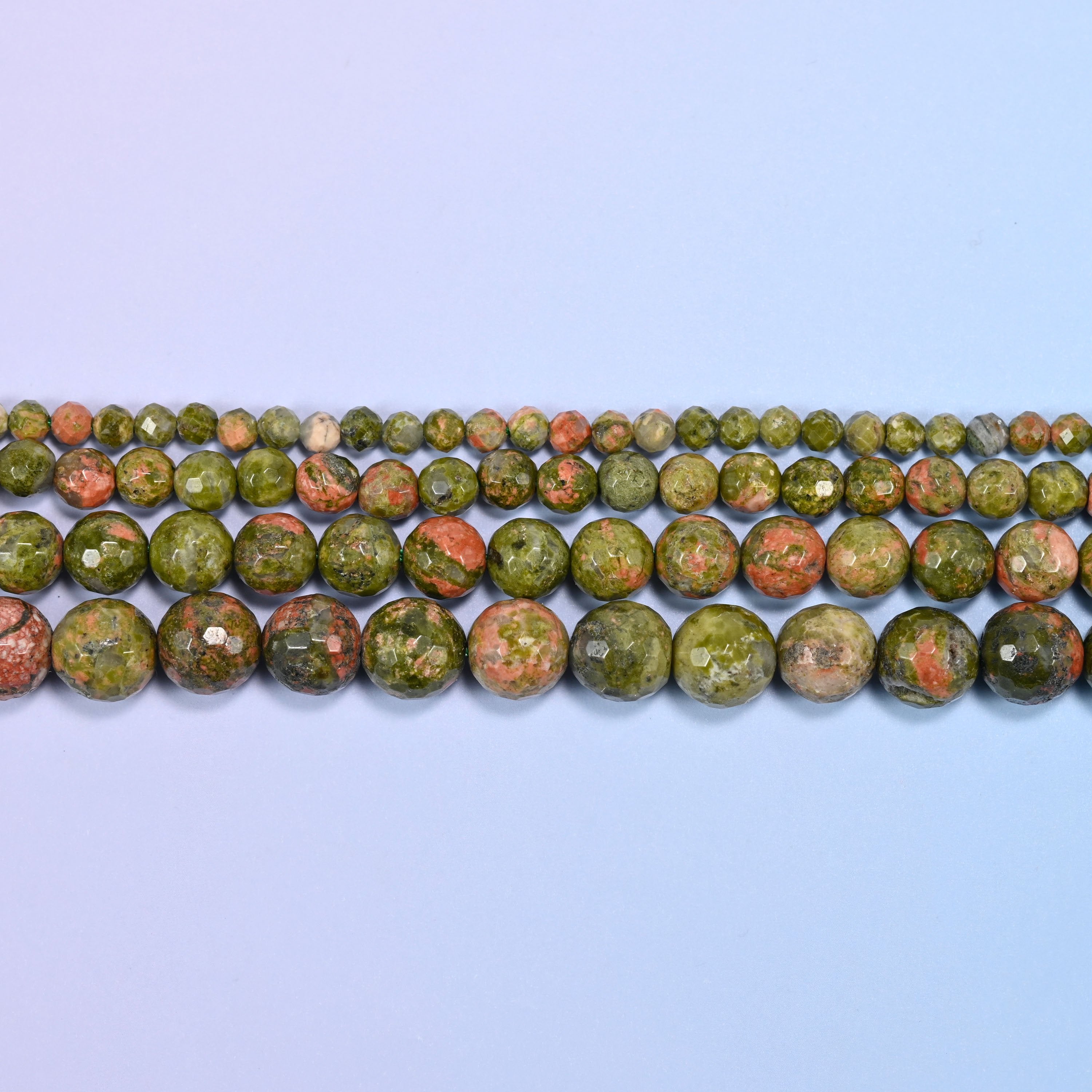 Unakite Faceted Round Beads: Jewelry Making, 15 Inch Strand