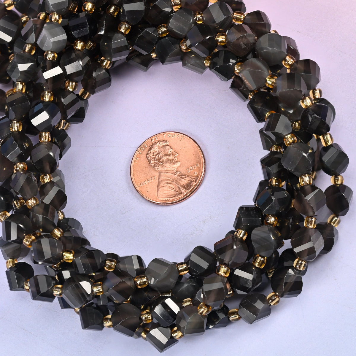 Ice obsidian natural stone beads for bracelet, necklace and earring designs, 8mm faceted spiral twist strand