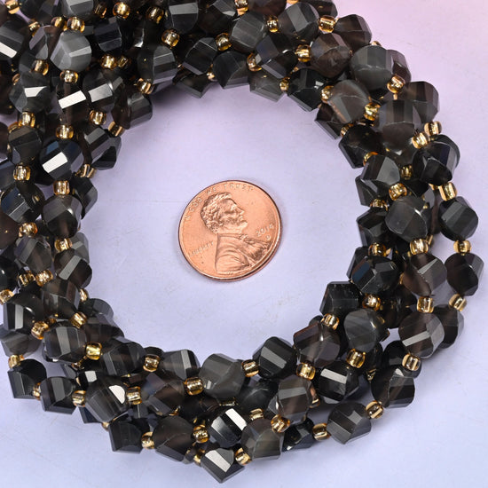 Ice obsidian natural stone beads for bracelet, necklace and earring designs, 8mm faceted spiral twist strand