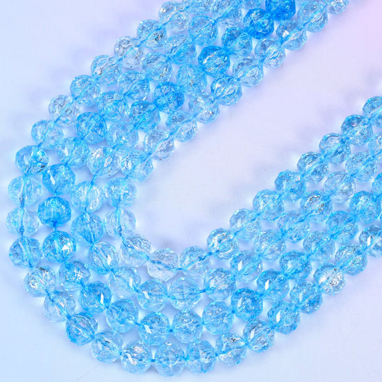 Transparent Blue Faceted Round Glass Beads: Size 10mm, Jewelry Making Supply