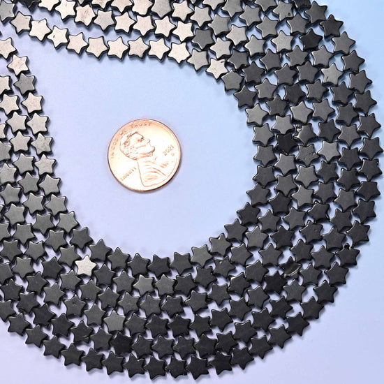 Black Obsidian Flat Star Beads: Size 6mm, Jewelry Making, 15 Inch Strand