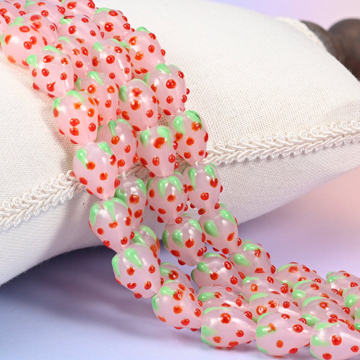 Pink Red Dots Strawberry Glass Beads