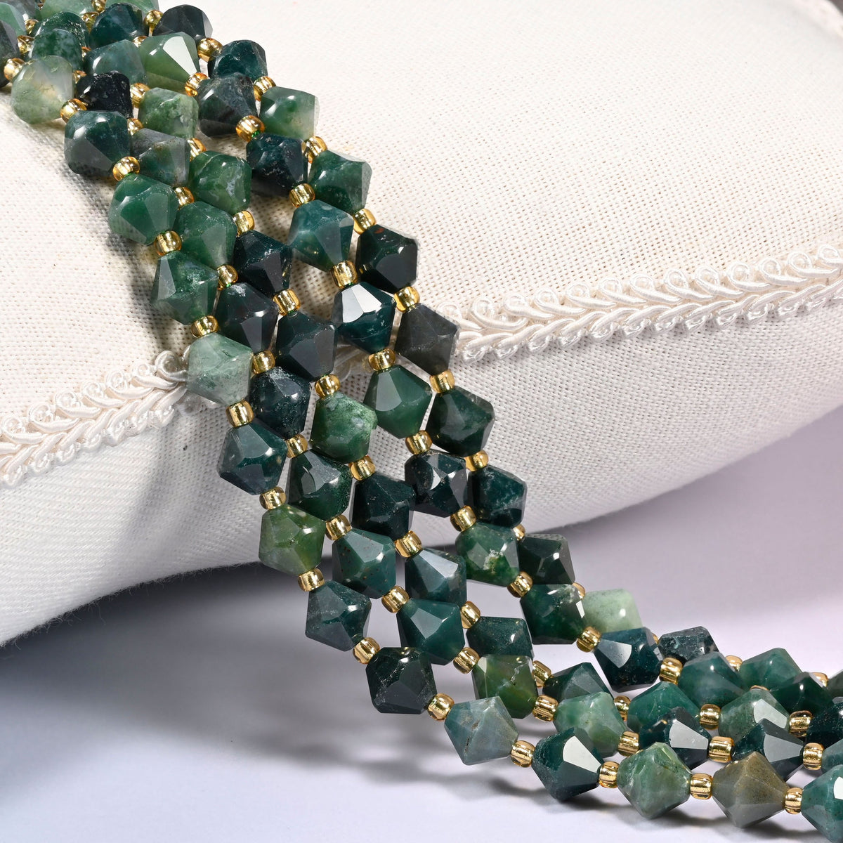 Moss Agate Faceted Bicone Beads 8mm Jewelry Making 15 Inch Strand