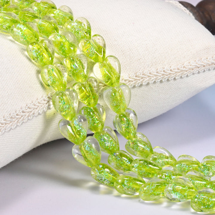 Iridescent Lime Green Heart Glass Beads
