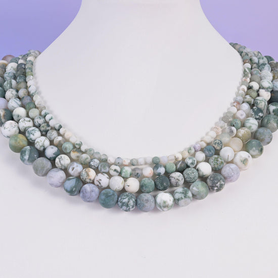 Green tree agate beads, matte round, 4mm 6mm 8mm 10mm
