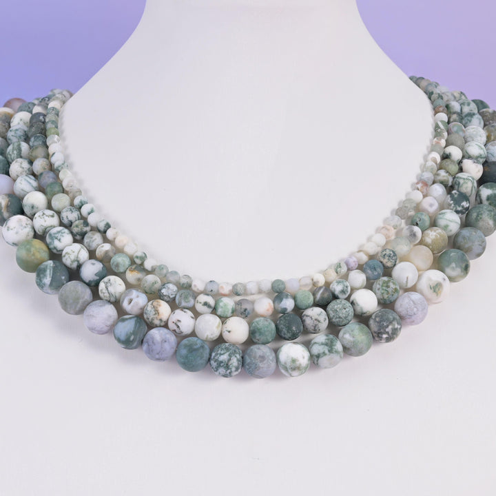 Green tree agate beads, matte round, 4mm 6mm 8mm 10mm