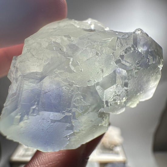 Top-down view of the fluorite specimen showing layered cubic growth steps