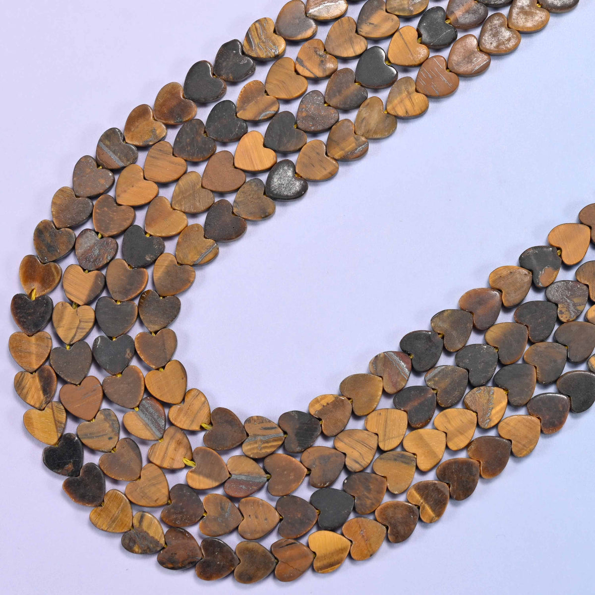 Matte Tiger Eye Flat Heart Beads, 15 inch strand