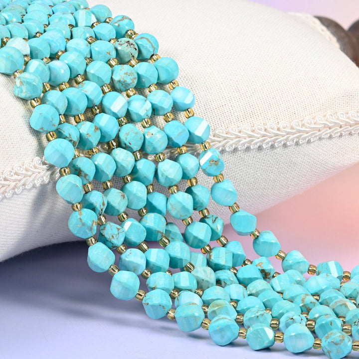 Dyed Light Blue Howlite faceted spiral twist beads