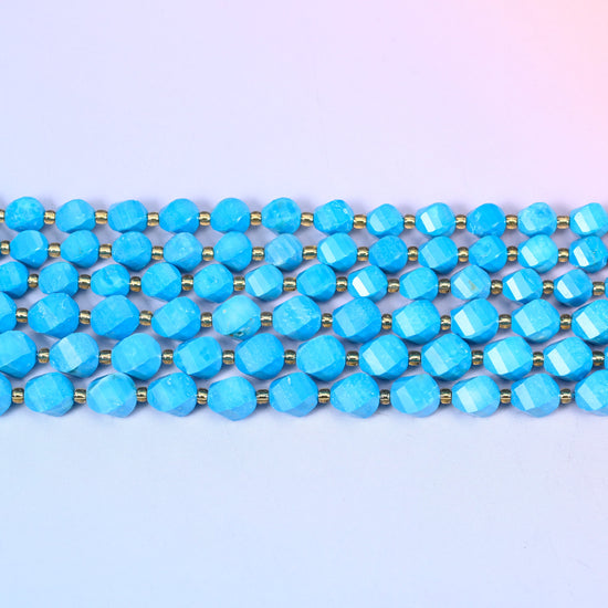 Dyed Blue Howlite Faceted Spiral Twist Beads: Size 8mm 10mm, Jewelry Making, 15 inch Strand