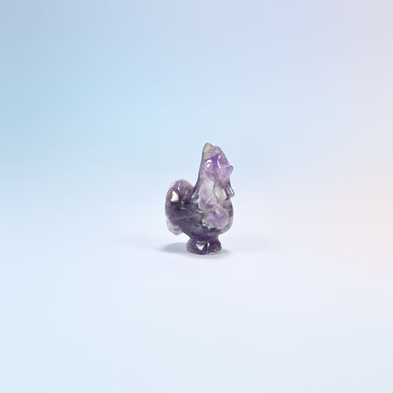 Natural amethyst rooster crystal carving, 2 inch, purple and white banded