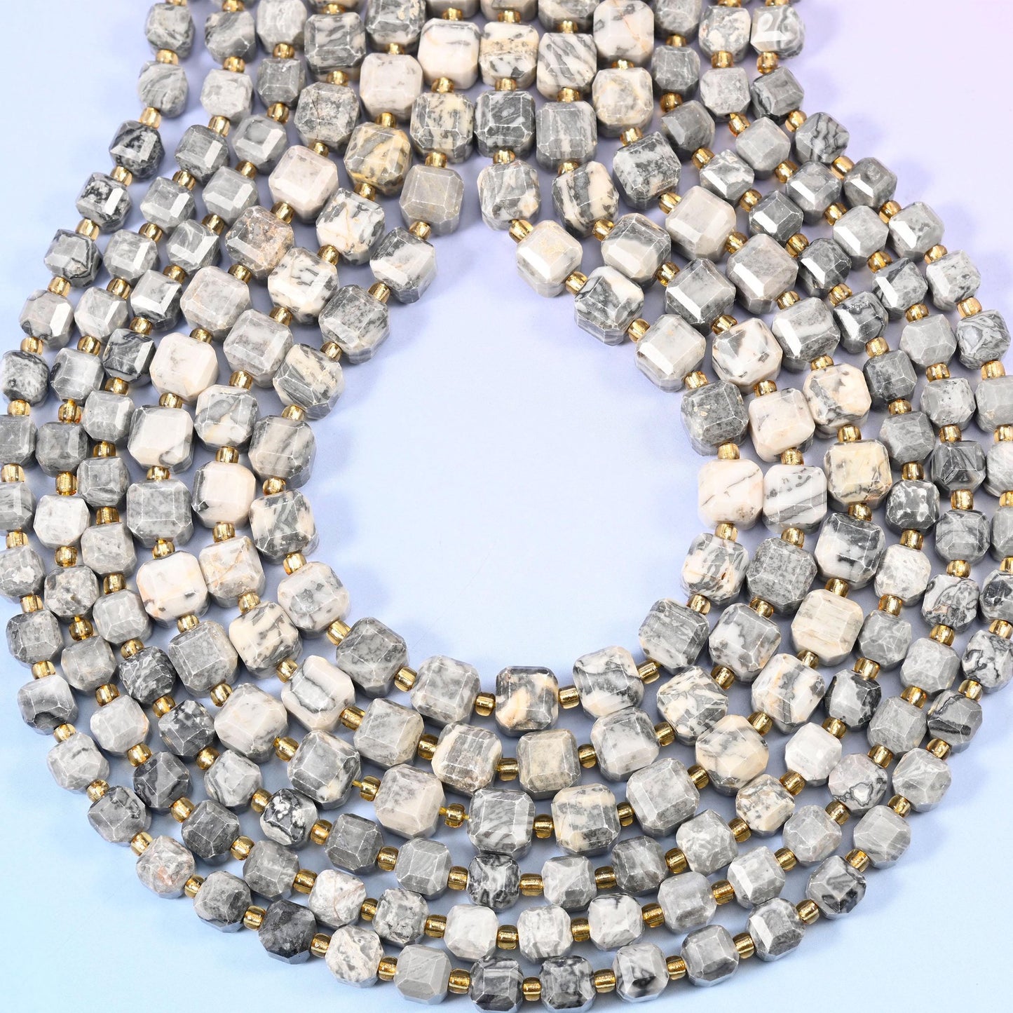 Map Jasper Faceted Cube Beads, 1.2mm hole