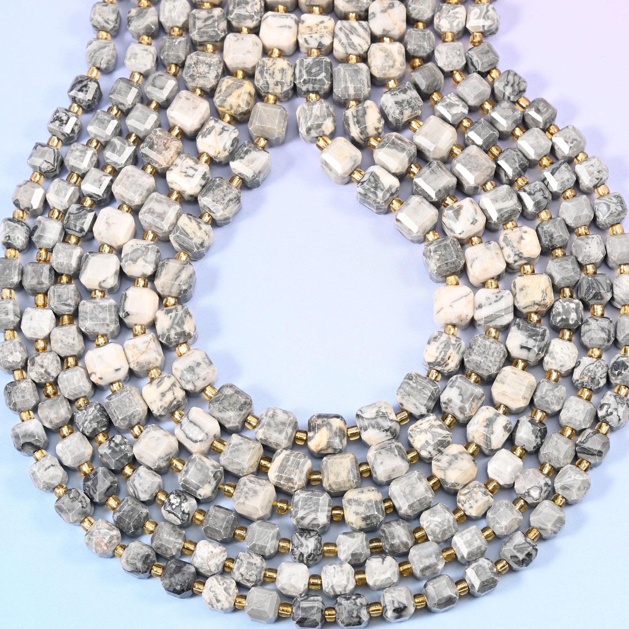 Map Jasper Faceted Cube Beads, 1.2mm hole