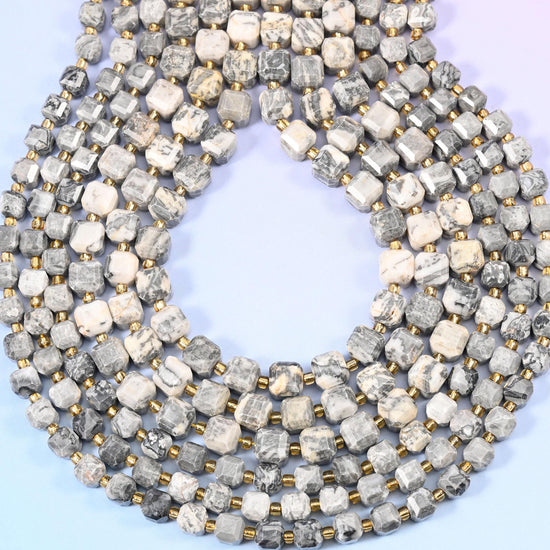 Map Jasper Faceted Cube Beads, 1.2mm hole