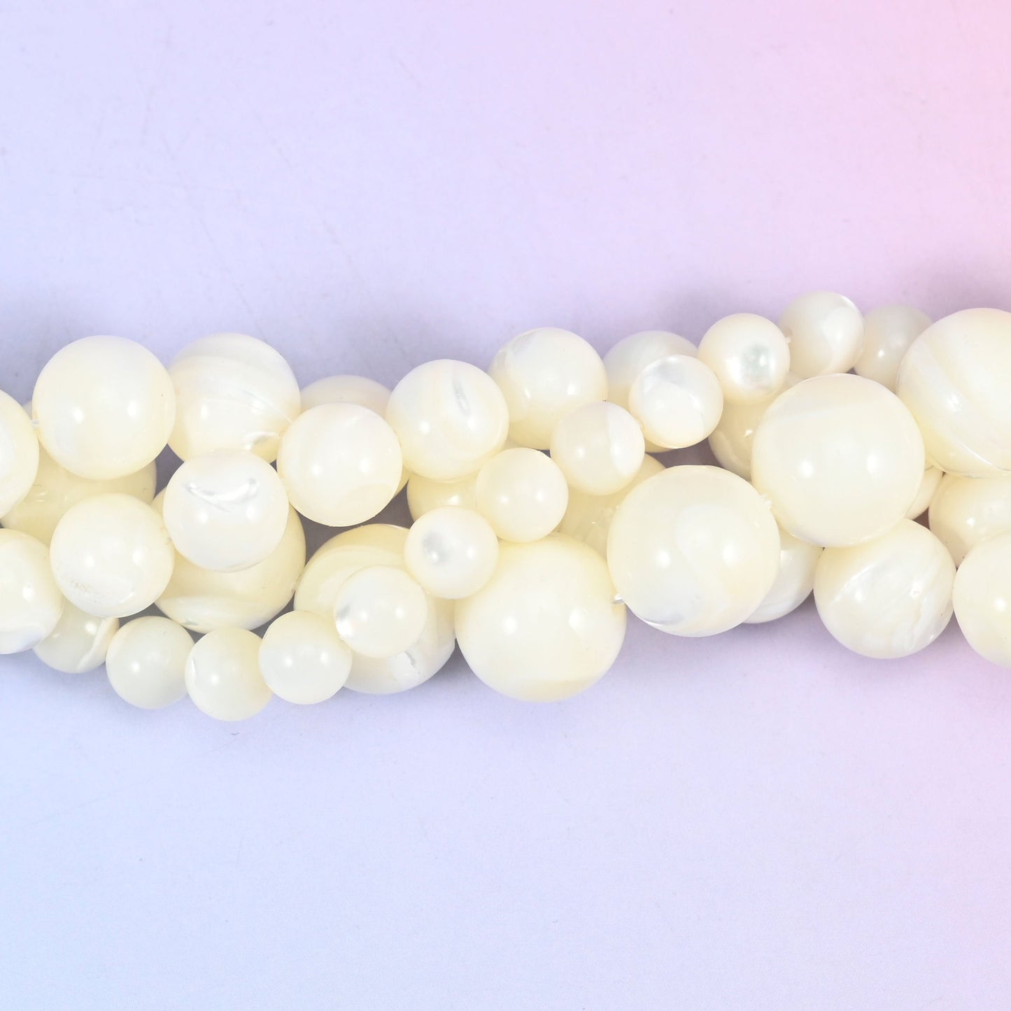 White Trochus Shell Smooth Round Beads, natural shell with a soft satin lustre