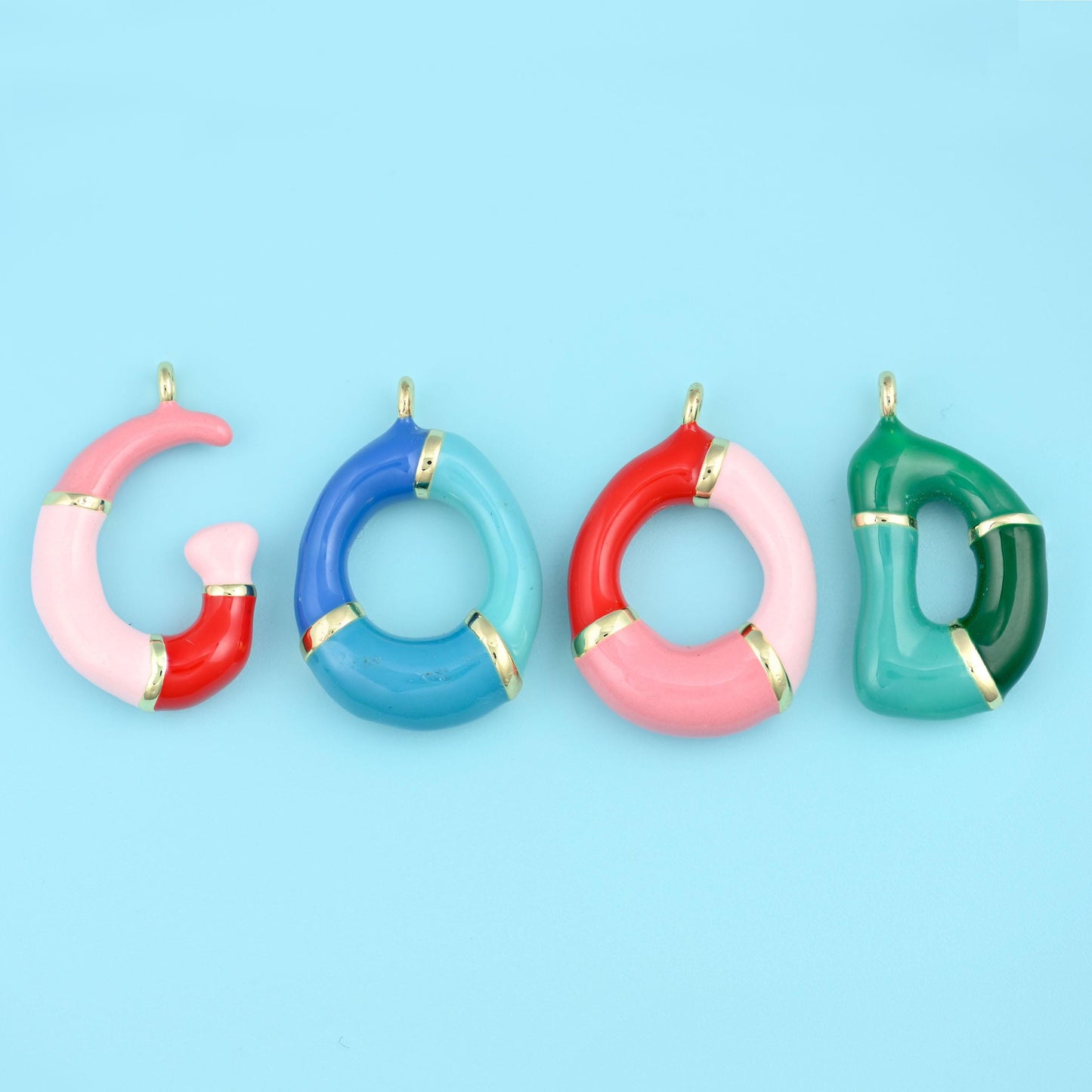 18K Gold Filled Enamel Alphabet Letter Pendants A-Z in multiple colours available