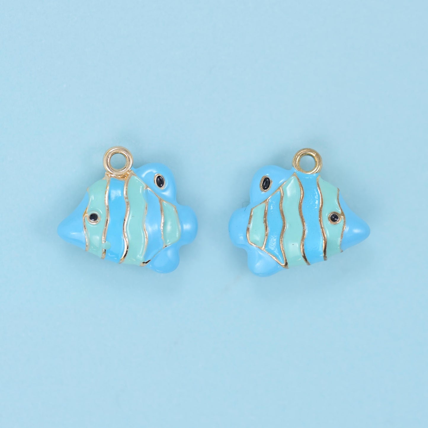 Enamel Tropical Fish Charm 16x15mm, gold filled jump ring at the top fin