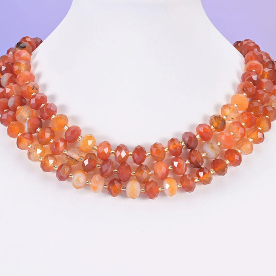 Dyed Red Stripe Agate beads, faceted rondelle, 6 x 10mm