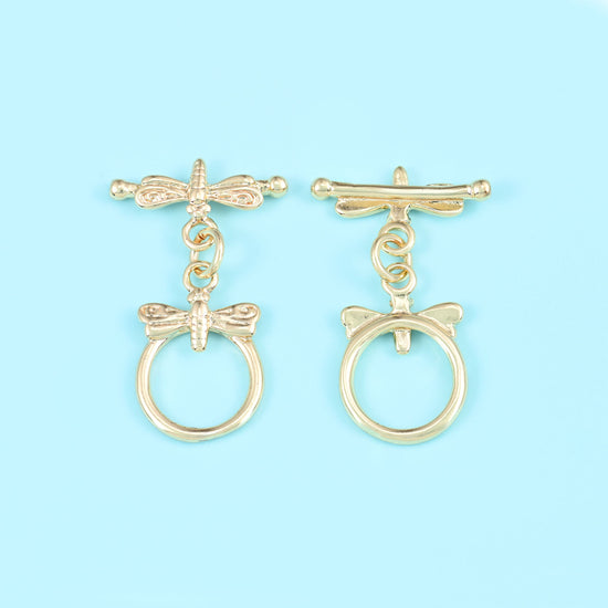 18K gold filled dragonfly toggle clasp, 12.24x14.34mm ring, 17.58x6.30mm bar