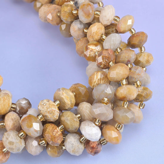 Fossil Coral faceted rondelle beads for jewelry making