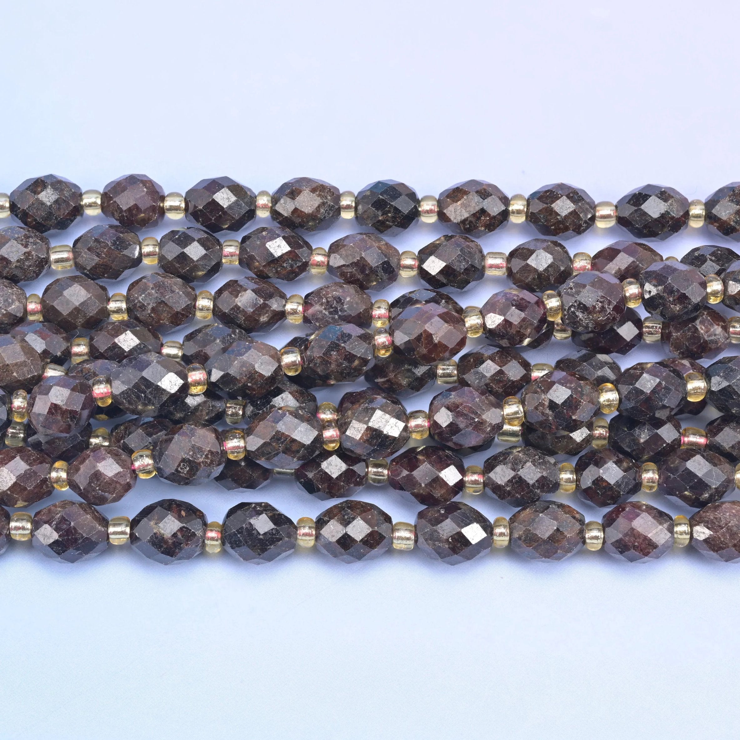 Rice barrel cut Red Garnet beads