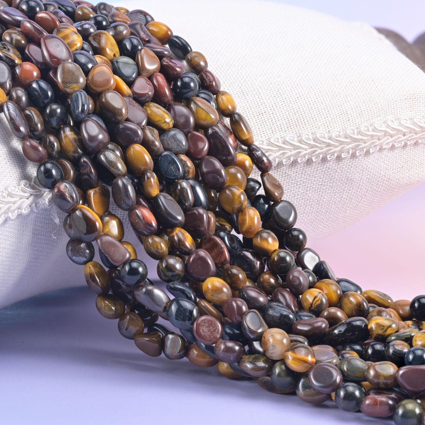 Tricolor Tiger Eye Pebble Nugget Beads, 6-8mm and 8-12mm