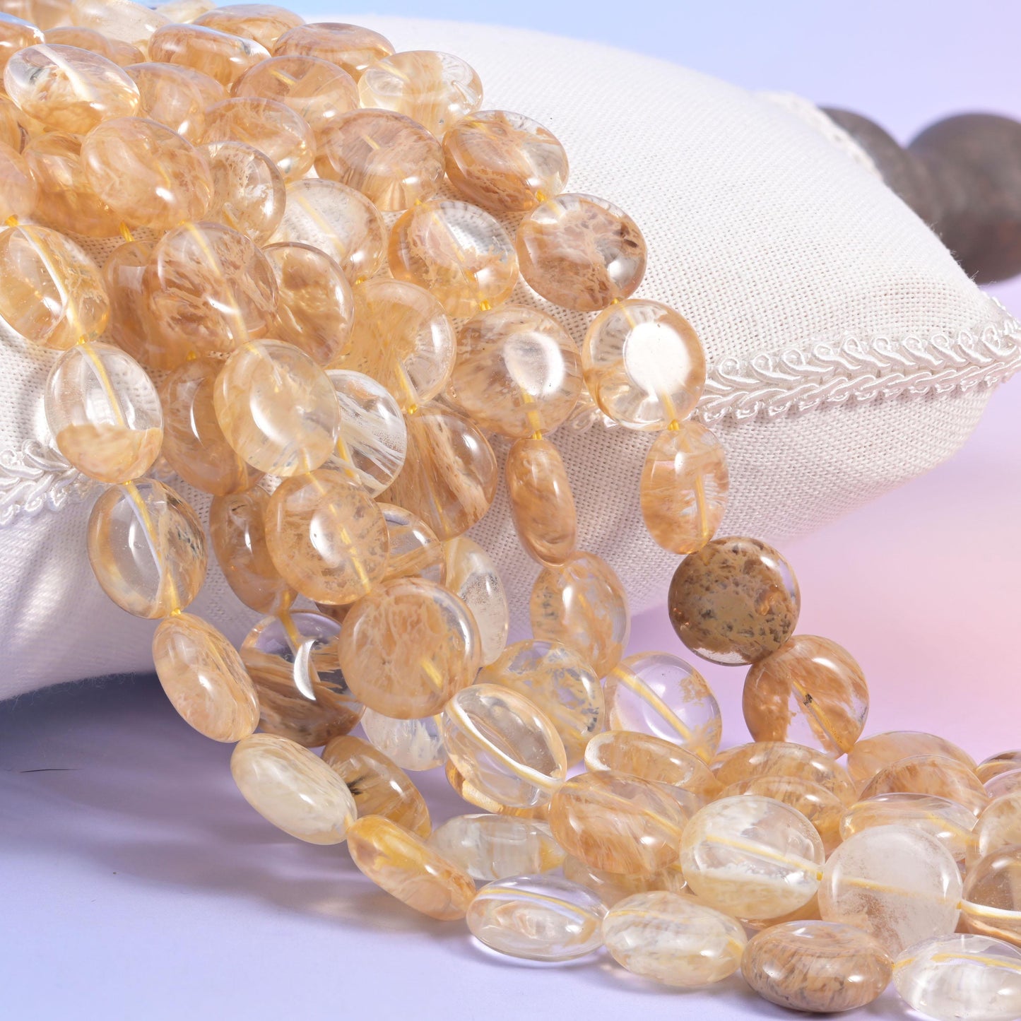 Yellow Watermelon Quartz Smooth Coin Beads, man-made glass with golden inclusions