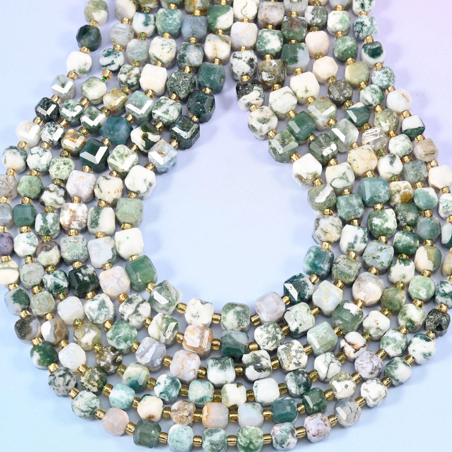 Tree Agate Faceted Cube Beads, approximately 1.2mm hole