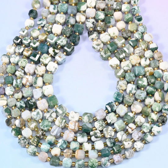 Tree Agate Faceted Cube Beads, approximately 1.2mm hole