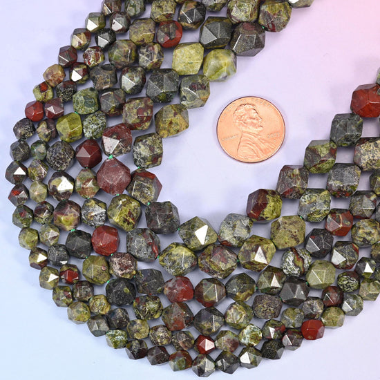 Faceted diamond star cut dragon bloodstone beads