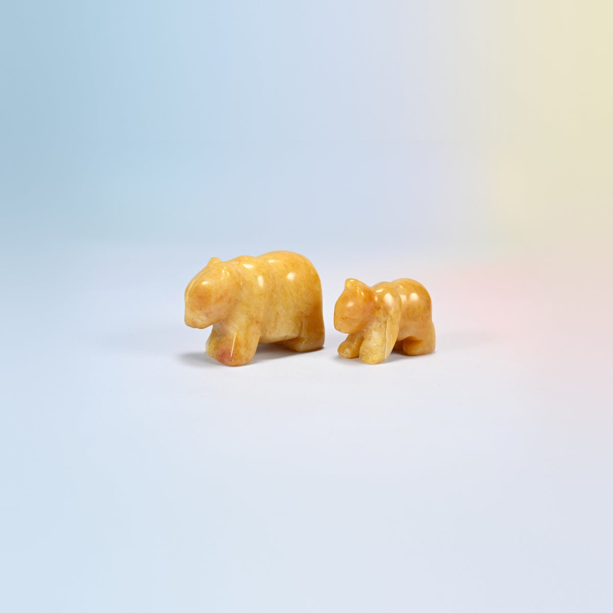 A 2 inch and a 1.5 inch yellow jade bear crystal carving, honey yellow natural stone