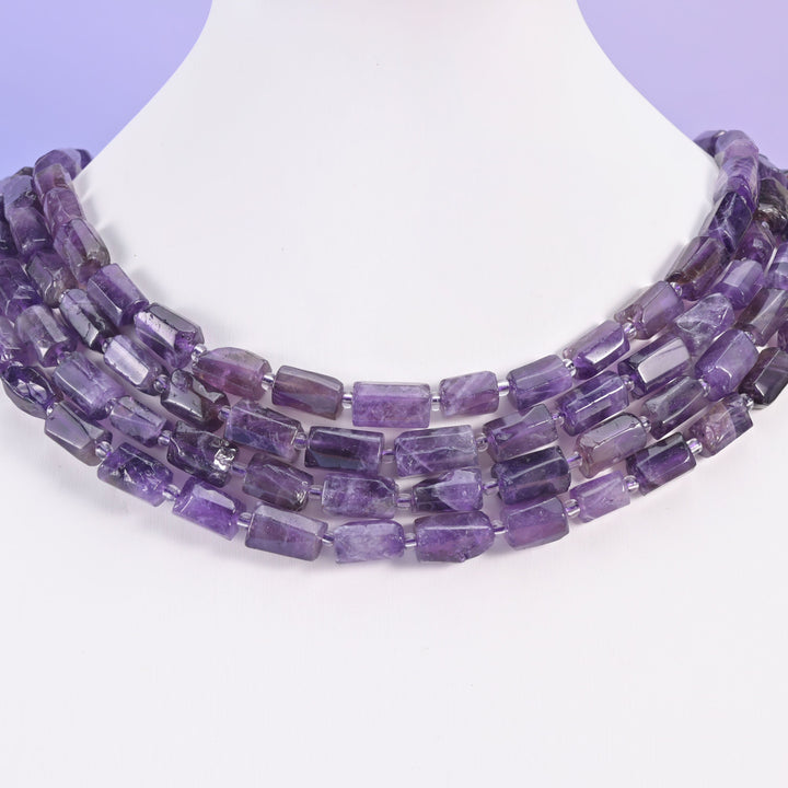 Amethyst beads, faceted tube shape, 12x8mm.