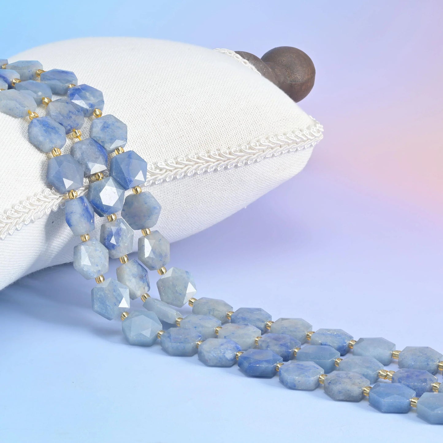 Blue Aventurine Flat Faceted Hexagon Beads, 12mm.