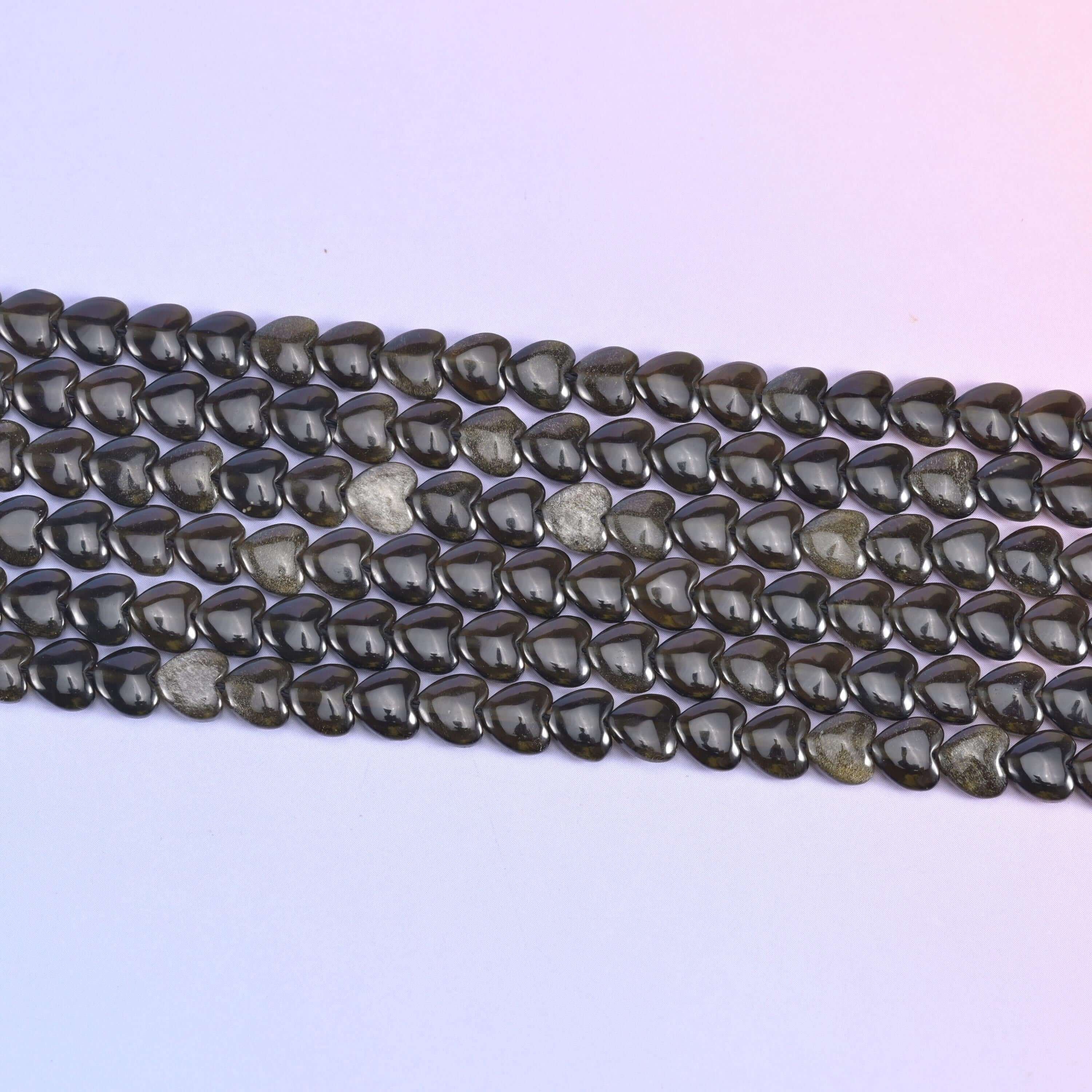 Gold Obsidian Heart Beads in near-black with bronze-gold sheen