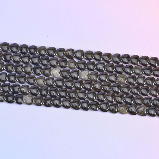 Gold Obsidian Heart Beads in near-black with bronze-gold sheen