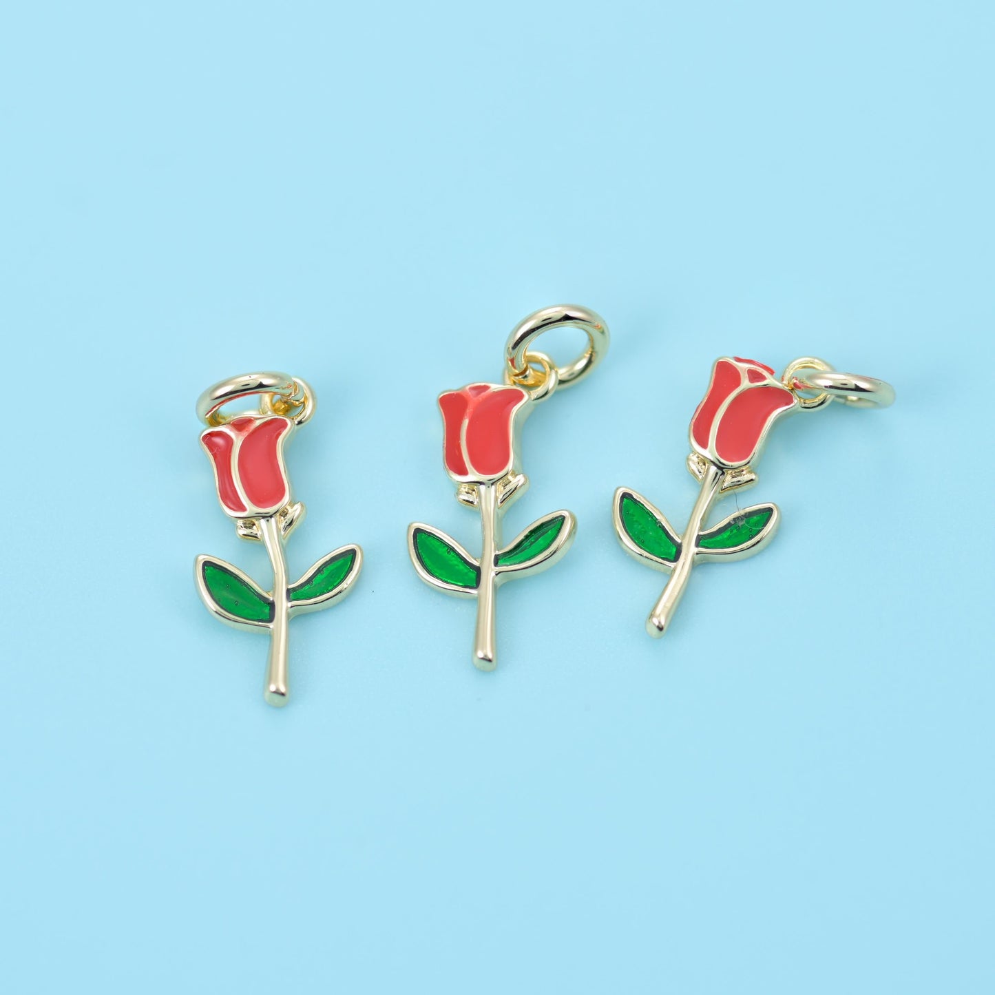 Enamel Rose Charm 18K Gold Filled 12x5.3mm in multiple colours available
