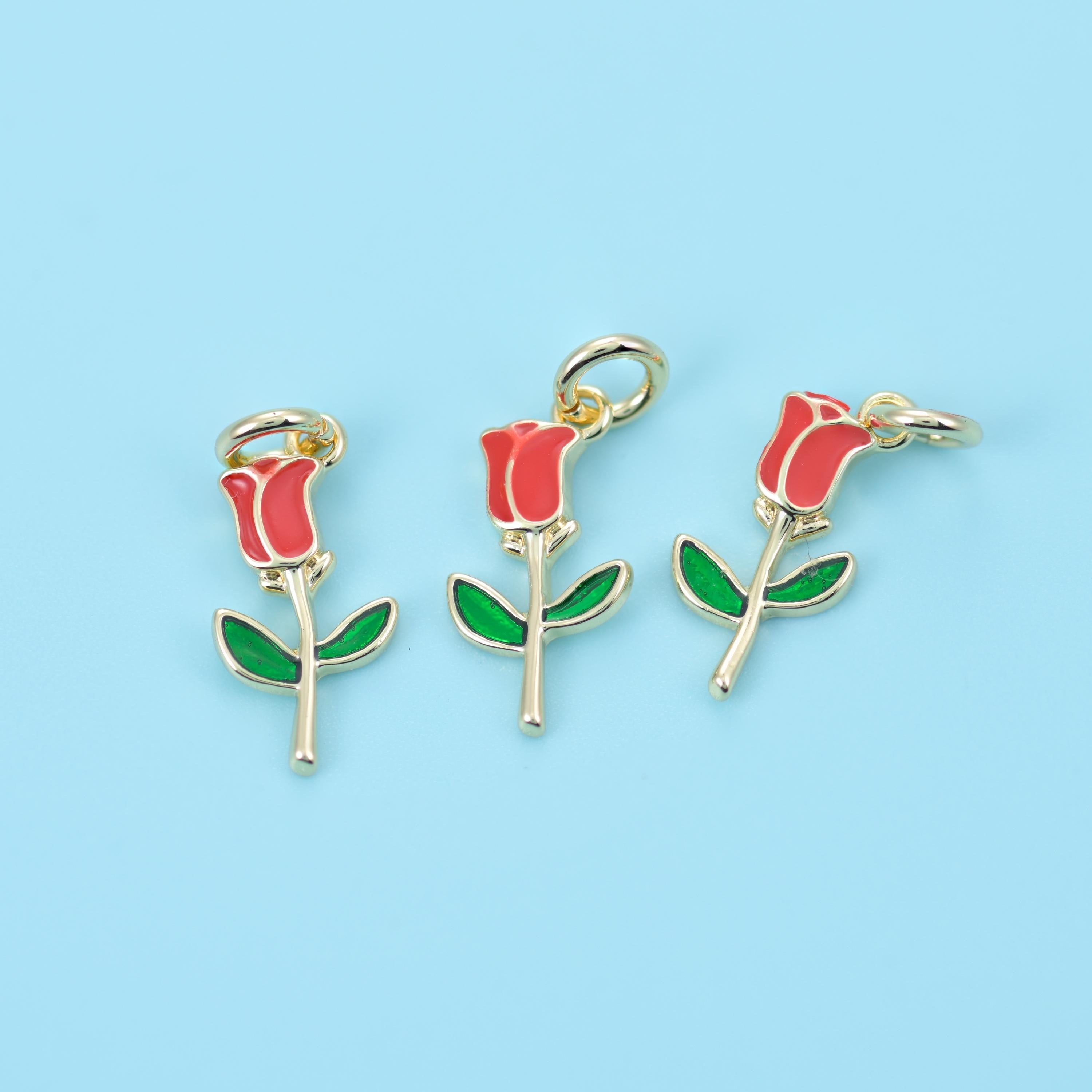 Enamel Rose Charm 18K Gold Filled 12x5.3mm in multiple colours available