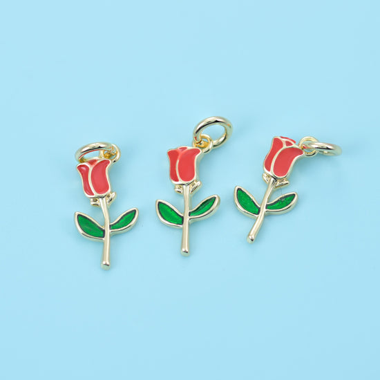 Enamel Rose Charm 18K Gold Filled 12x5.3mm in multiple colours available
