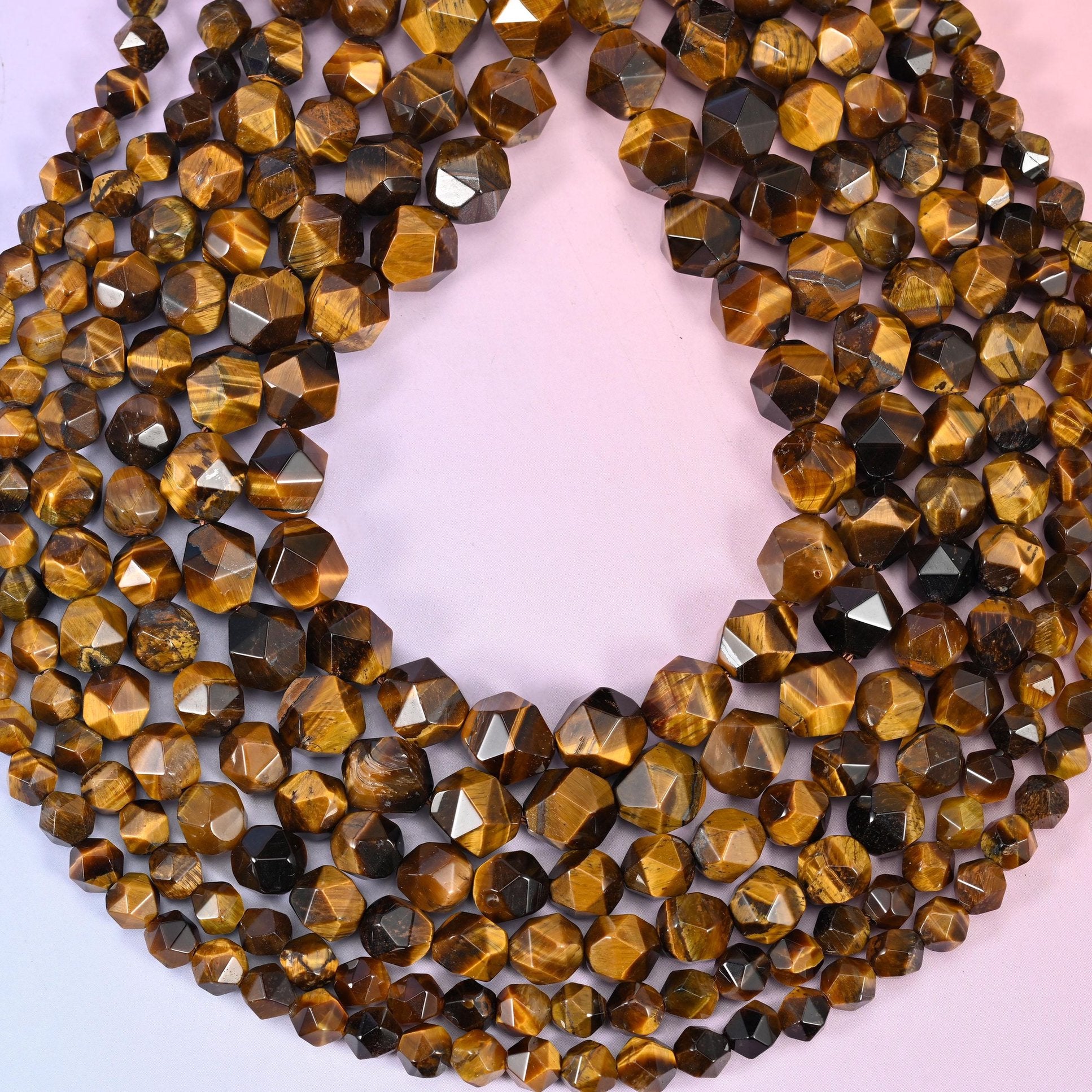 Tiger Eye Faceted Diamond Star Cut Beads, hole approximately 1.0mm (+/- 0.2mm), center drilled