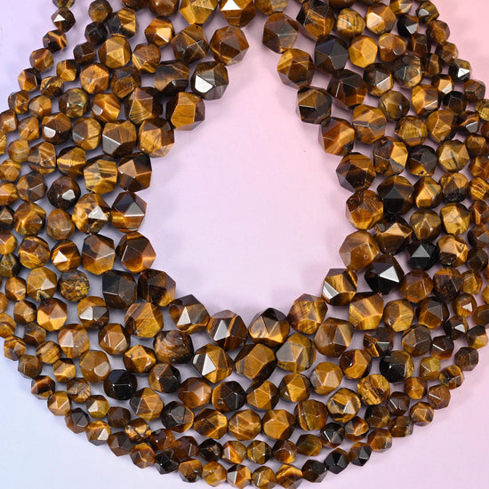 Tiger Eye Faceted Diamond Star Cut Beads, hole approximately 1.0mm (+/- 0.2mm), center drilled