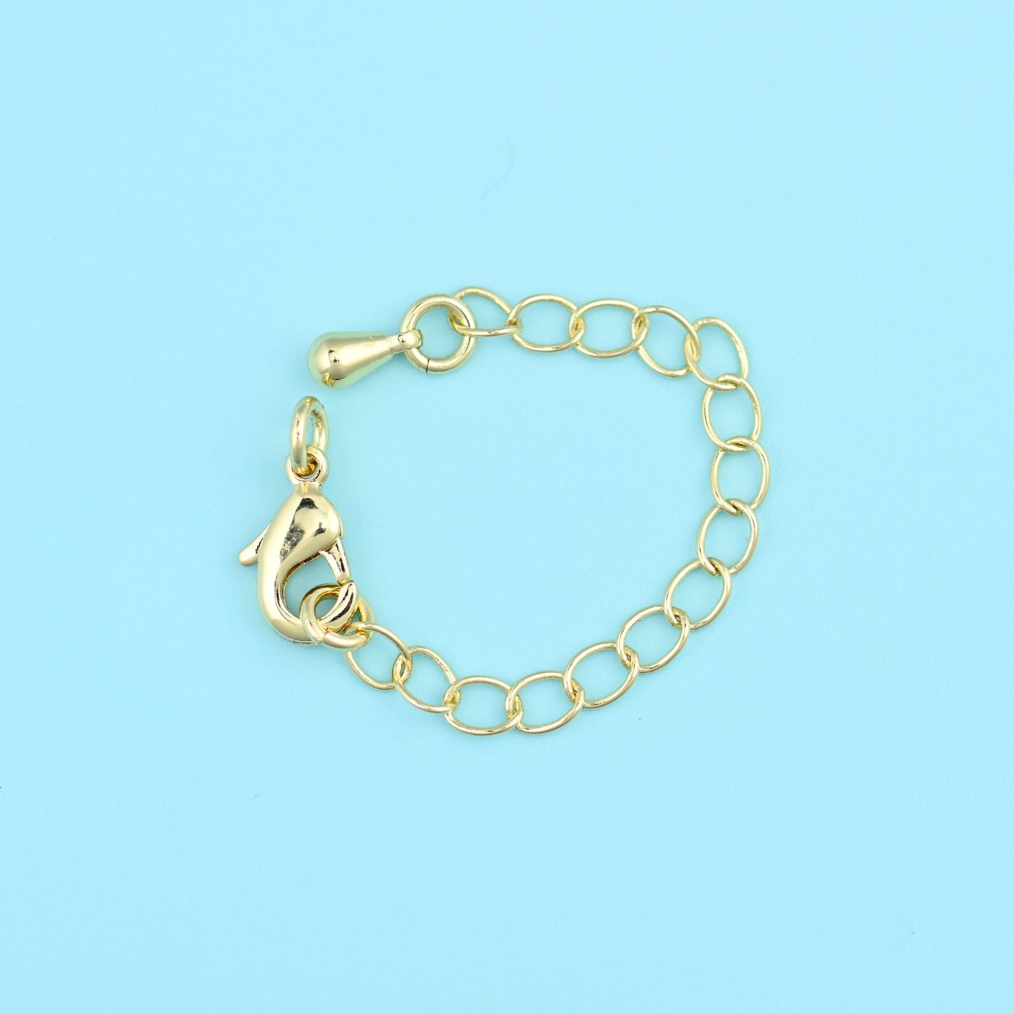 Brass, 18K gold filled — lead free and nickel free beads, open oval link chain with lobster clasp and end tag, 69mm chain length including clasps