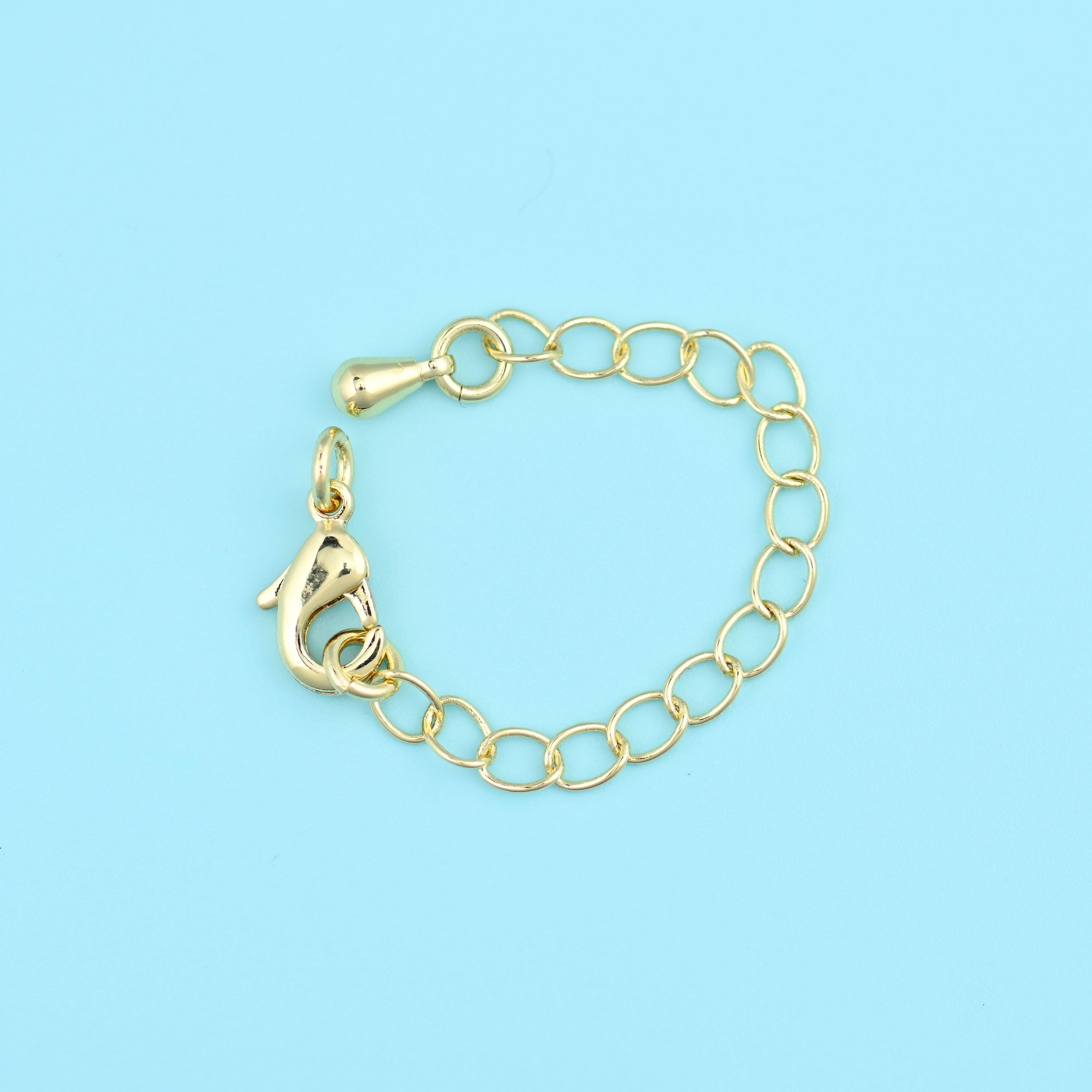 Brass, 18K gold filled — lead free and nickel free beads, open oval link chain with lobster clasp and end tag, 69mm chain length including clasps