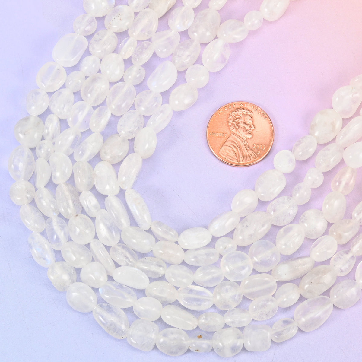 Pebble nugget cut White Moonstone beads
