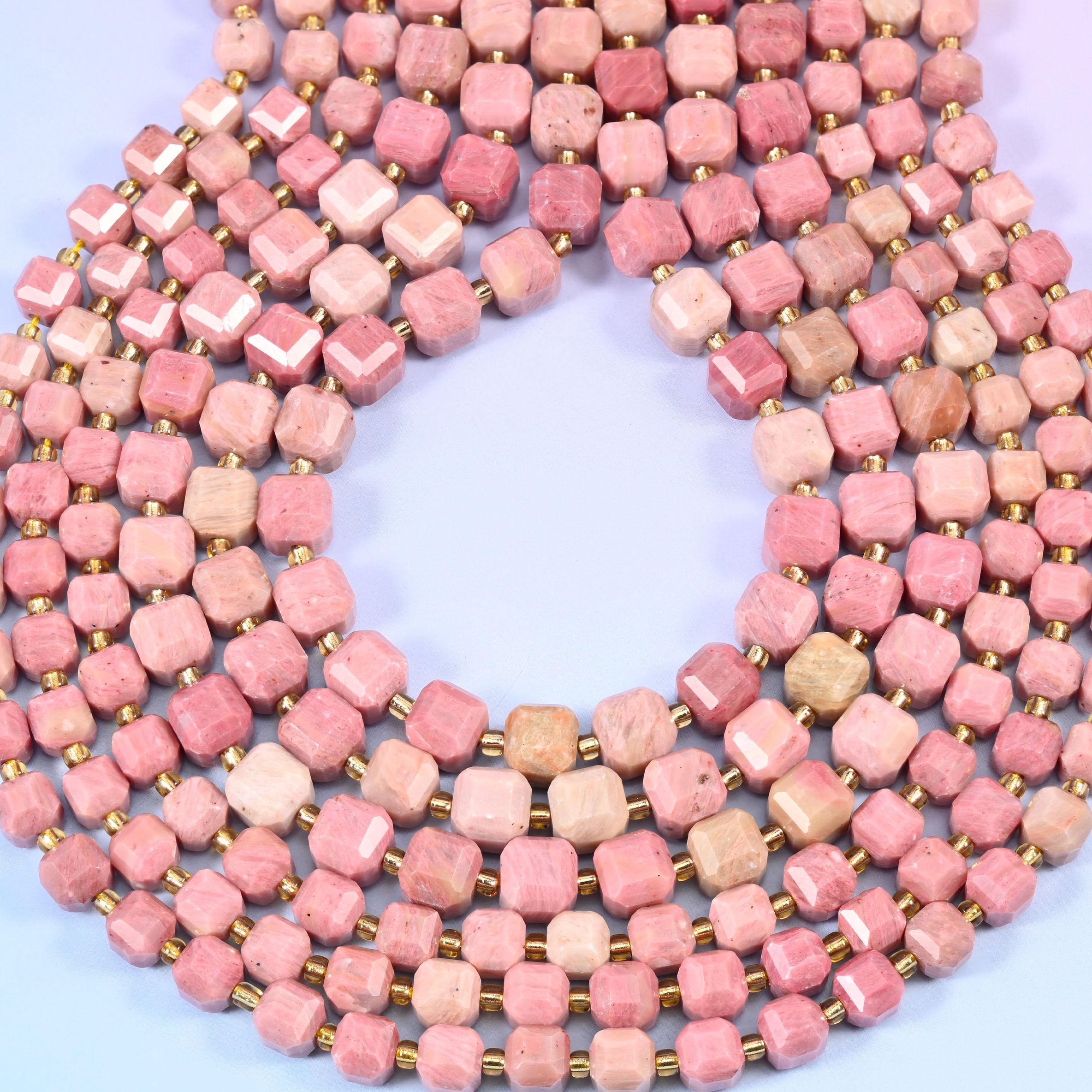 Pink Rhodonite Faceted Cube Beads, 1.2mm hole