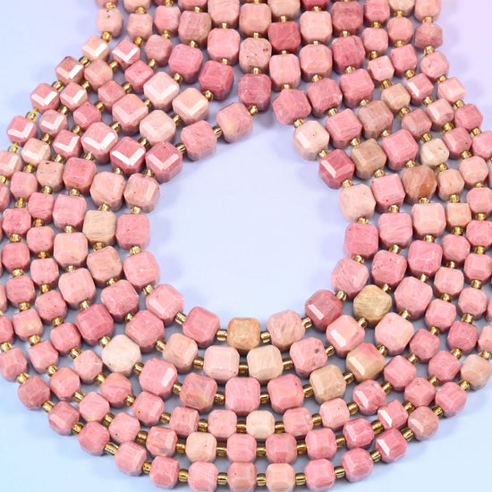 Pink Rhodonite Faceted Cube Beads, 1.2mm hole