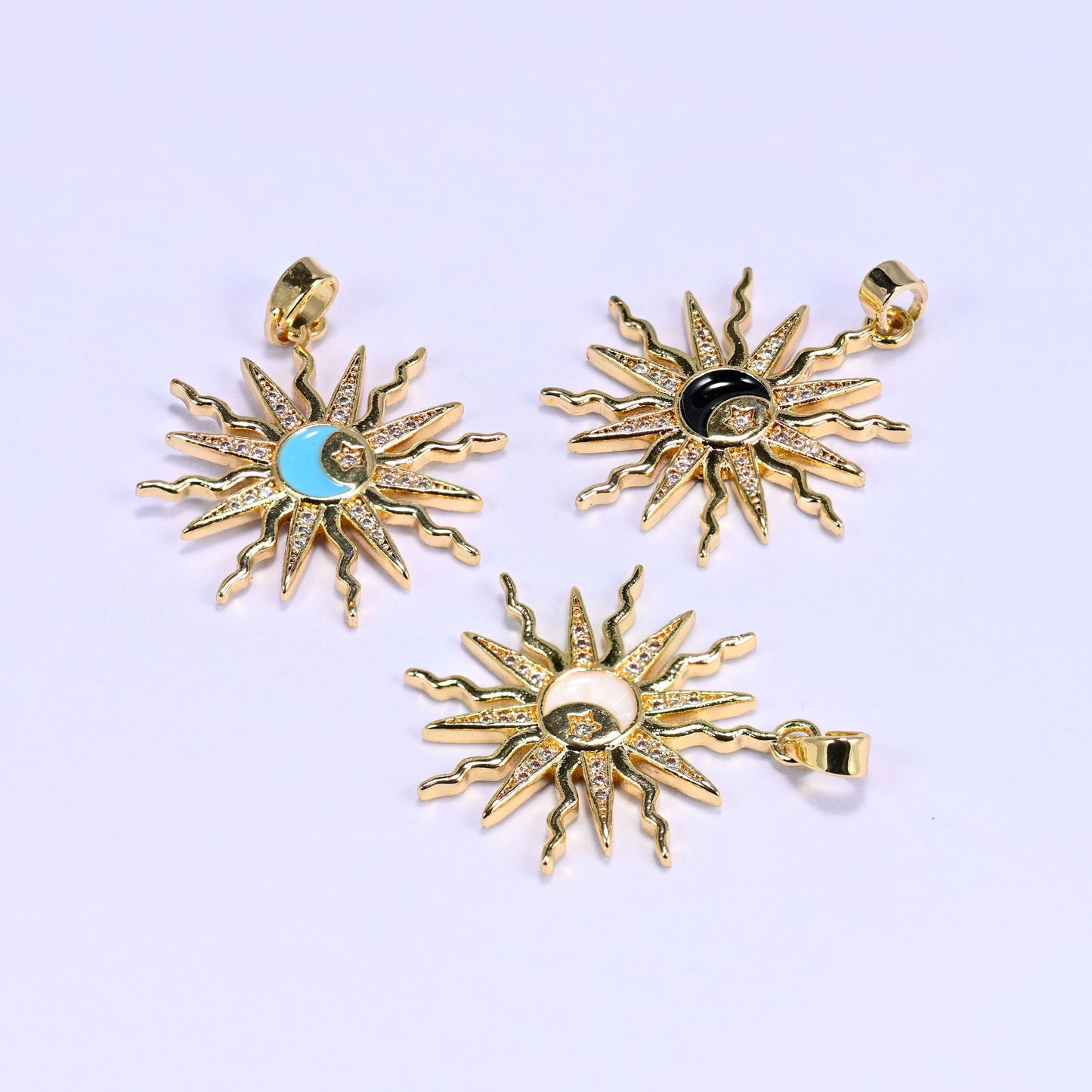 18K gold plated brass sun moon star charm pendant, approx 26mm x 23.58mm