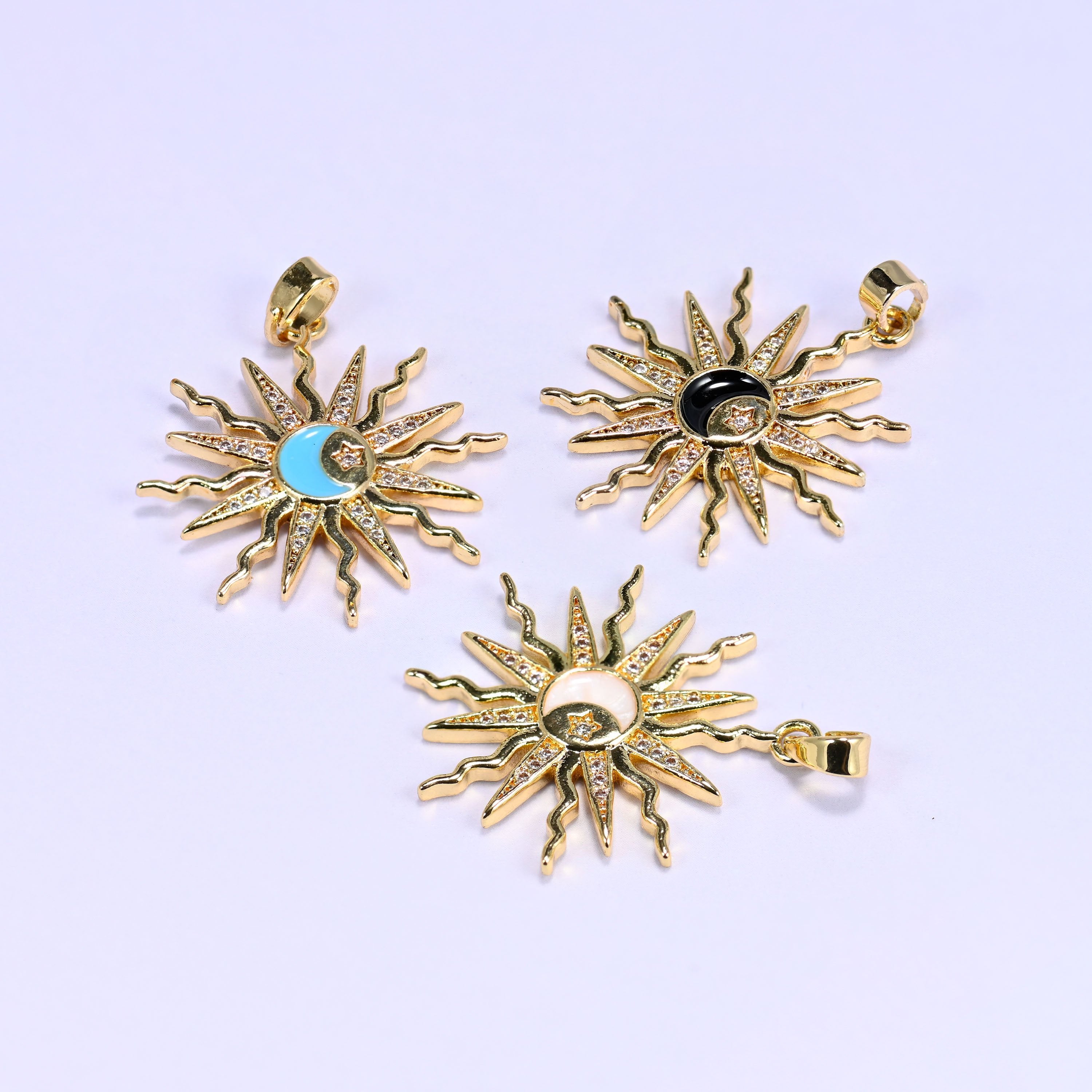 18K gold plated brass sun moon star charm pendant, approx 26mm x 23.58mm