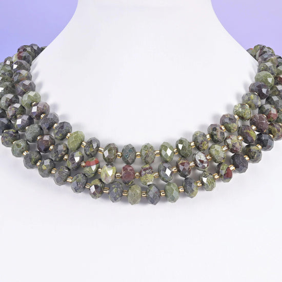 Dragon Bloodstone beads, faceted rondelle, 6 x 10mm